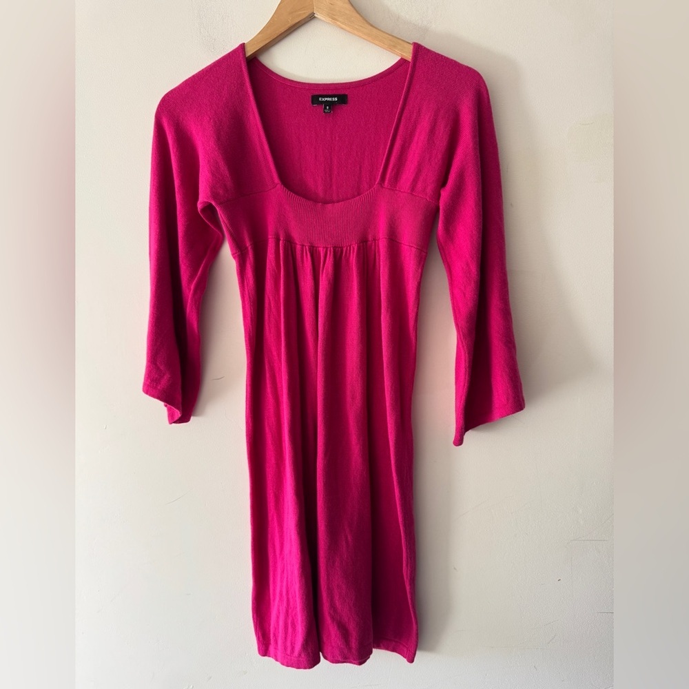 Express Hot Pink Flare Sleeve Sweater Mini Dress or Tunic
